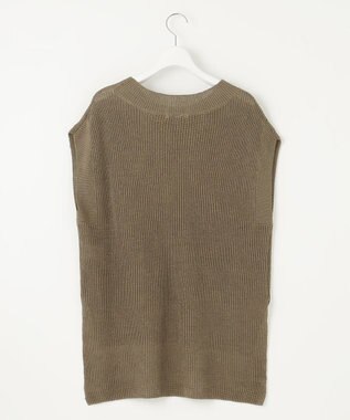 自由区 S 【洗える】リネンミドルゲージニット ベスト カーキ
