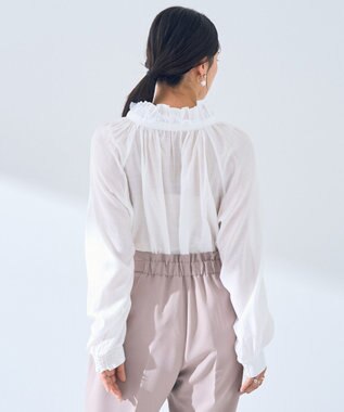 YECCA VECCA スタンドカラーシアーリボンブラウス Off White
