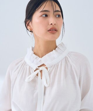 YECCA VECCA スタンドカラーシアーリボンブラウス Off White