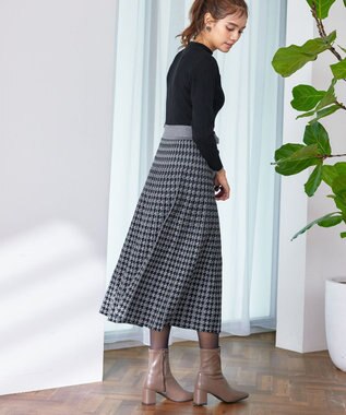 Tiaclasse 【洗える】千鳥柄ニットプリーツワンピース ブラック