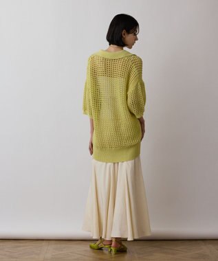 GRACE CONTINENTAL メッシュスキッパーニットカーディガン イエロー