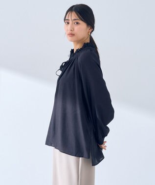 YECCA VECCA スタンドカラーシアーリボンブラウス Black