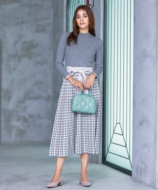 Tiaclasse 【洗える】千鳥柄ニットプリーツワンピース チャコール