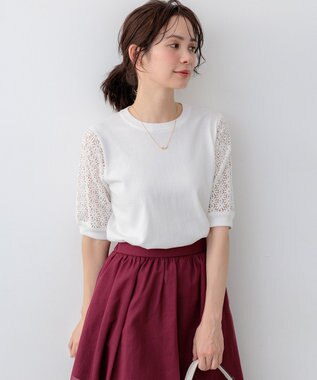 組曲 【先行予約】コットンフラワーレーシープルオーバー ニット ホワイト系