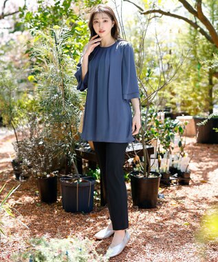 Tiaclasse 【洗える】レイヤードスリーブシフォンチュニック ブルー