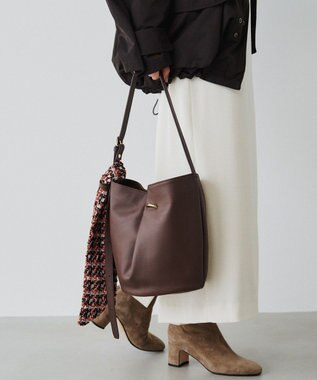 russet ツイードスカーフ付きレザー2WAYショルダーバッグ(CE-1632) D.Brown