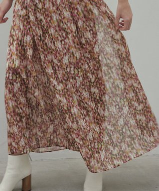 BEIGE， 【洗える】BORONIA / フラワーシフォンロングスカート Pink Print