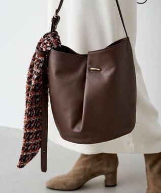 russet ツイードスカーフ付きレザー2WAYショルダーバッグ(CE-1632) D.Brown