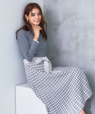 Tiaclasse 【洗える】千鳥柄ニットプリーツワンピース チャコール