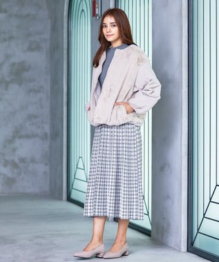 Tiaclasse 【洗える】千鳥柄ニットプリーツワンピース チャコール