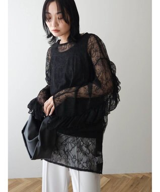 Green Parks ・ＡＮＤ　ＳＥＡＲＣＨ　レーシーラッフルスリーブチュニック Black