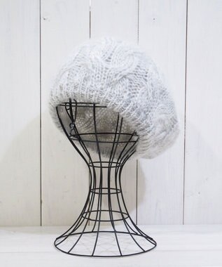 石田製帽 モヘアケーブルニット ベレー帽 ライトグレー