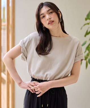 ANY 【手洗い可】ヨーロピアンリネンツイストスリーブブラウス ベージュ