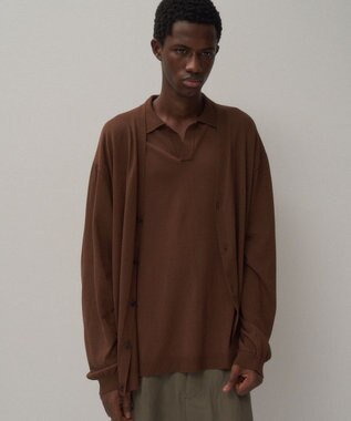 ATON FINE ICE COTTON | Vネックカーディガン - UNISEX CAMEL