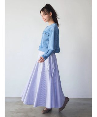 Green Parks ・ＳＵＧＡＲ　ＳＰＯＯＮ　ストライプフレアスカート Sax