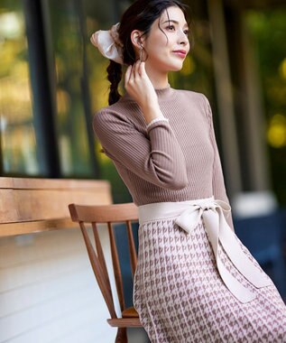 Tiaclasse 【洗える】千鳥柄ニットプリーツワンピース ピンク