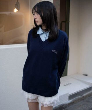 WEGO シャツドッキングニットプルオーバー ネイビー