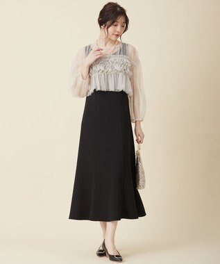 ANY SIS 【Lily Calin】チュールフリルトップス×ドレスセット ブラック×アイボリー