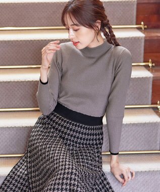 Tiaclasse 【洗える】千鳥柄ニットプリーツワンピース モカ