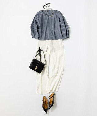 23区 【洗える】リネンレーヨンストレッチ ワイド パンツ ホワイト系