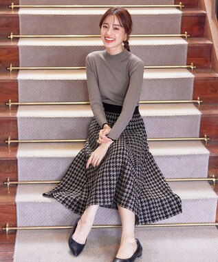 Tiaclasse 【洗える】千鳥柄ニットプリーツワンピース モカ