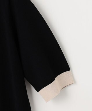 23区 【洗える】レーヨンポリエステルストレッチ 半袖 カーディガン ブラック×サンド