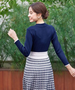 Tiaclasse 【洗える】千鳥柄ニットプリーツワンピース ネイビー