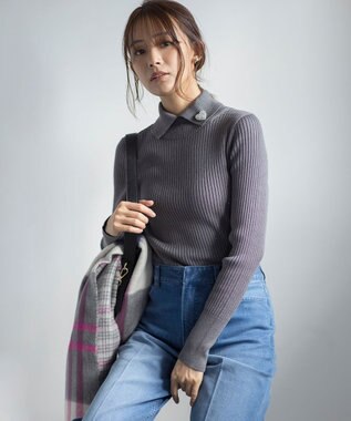 組曲 【前後着用・手洗い可】ELENAスパンコール襟デザイン ニット チャコールグレー系