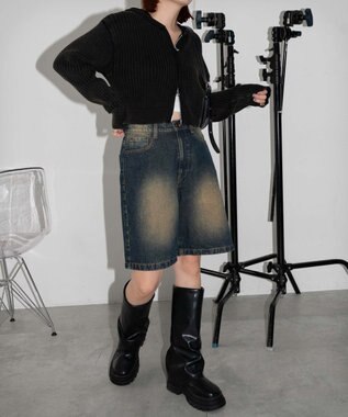 WEGO ヴィンテージウォッシュデニムハーフパンツ デニム濃加工色