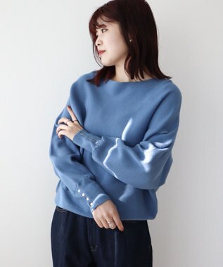 Green Parks もちやわ袖釦ドルマンニットプルオーバー Blue