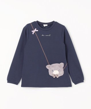 ANY KIDS 裏シャギー ポシェット トレーナー ネイビー×ネコ