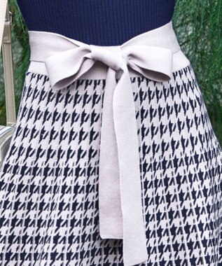 Tiaclasse 【洗える】千鳥柄ニットプリーツワンピース ネイビー