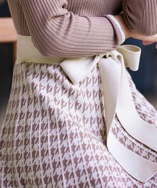 Tiaclasse 【洗える】千鳥柄ニットプリーツワンピース ピンク