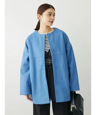 Green Parks 洗えるノーカラーショートコート Blue