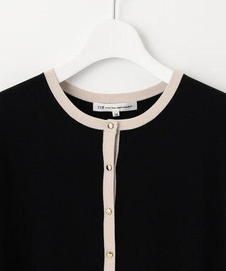 23区 【洗える】レーヨンポリエステルストレッチ 半袖 カーディガン ブラック×サンド