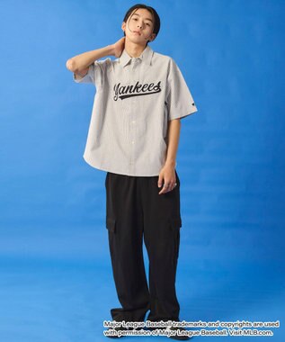 WEGO 【ユニセックス着用ITEM】別注MLBストライプグラフィックシャツ（SS） ホワイトストライプ