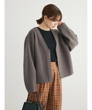 Green Parks ・ＥＬＥＮＣＡＲＥ　ＤＵＥ　ブークレＶネックカーデ Charcoal Gray