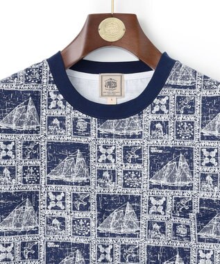 J.PRESS MEN Reyn spooner×J.PRESS 総柄クルーネック ポケットTシャツ ネイビー系5