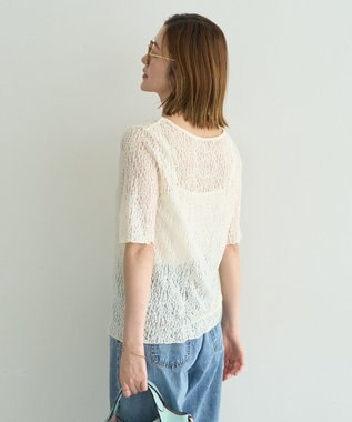 YECCA VECCA 5分袖レースシアートップス Ivory