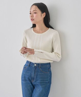 earth music&ecology パール＆ビジュースリーブプルオーバー Ivory