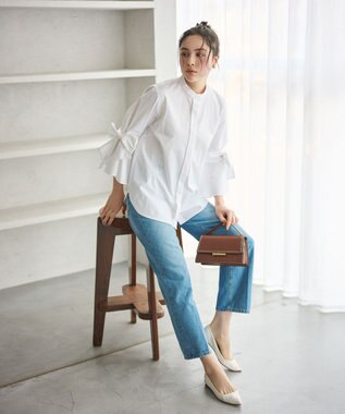 ネイビー パフスリーブ シャツ 0サイズ　ブラウス　オンワード　ニュアンス アイロンいらず】ロングピンタックブラウス / #Newans