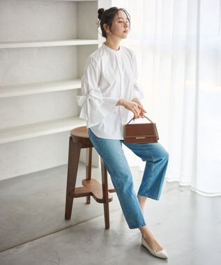 #Newans 【洗濯機可能/シワになりにくい】リボンカフスブラウス ホワイト