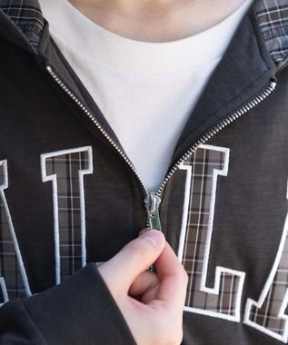 WEGO 【ユニセックス着用ITEM/MLサイズ展開】スラブチェックロゴジップパーカー ブラック中濃色