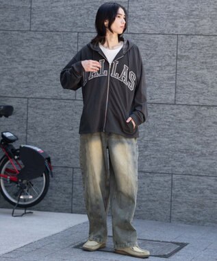 WEGO 【ユニセックス着用ITEM/MLサイズ展開】スラブチェックロゴジップパーカー ブラック中濃色