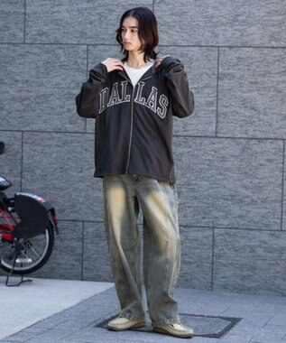 WEGO 【ユニセックス着用ITEM/MLサイズ展開】スラブチェックロゴジップパーカー ブラック中濃色