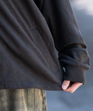 WEGO 【ユニセックス着用ITEM/MLサイズ展開】スラブチェックロゴジップパーカー ブラック中濃色