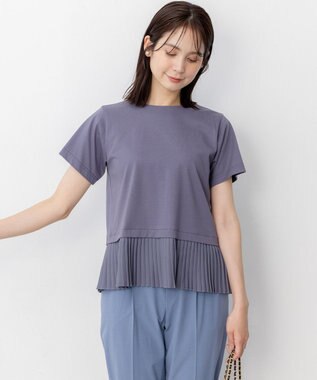 組曲 L クールプレーティング天竺プリーツ カットソー チャコールグレー系