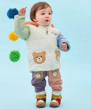 MIKI HOUSE HOT BISCUITS 【80-120cm】くまみみ付き 中綿ジャンパー アイボリー