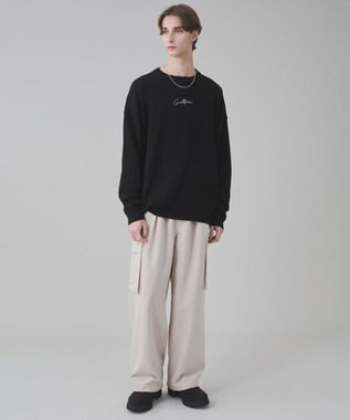 WEGO 【ユニセックス着用ITEM/SMLサイズ展開】アクセ付きワンポイントニットプルオーバー ブラック