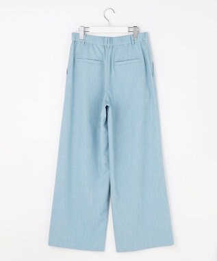 自由区 【セットアップ対応・楽チンキレイ見え】ソフトリネンダンガリーワイド パンツ サックス